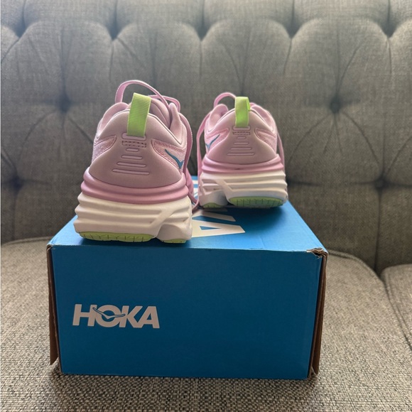 Hoka bondi 8 Pink and Green Running Shoes - Picture 3 of 5